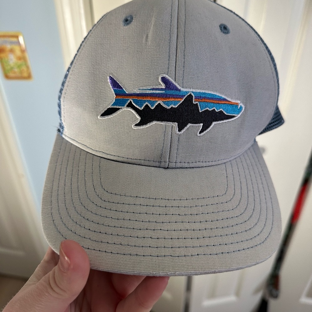 Patagonia Gray Trucker Hat with Fish Logo
